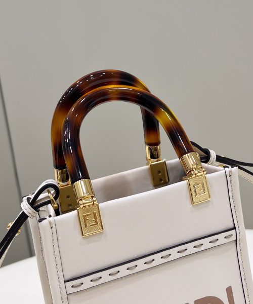 1:1 Replica Fendi Sunshine Shopper White Mini Bag For Woman 13cm/5in