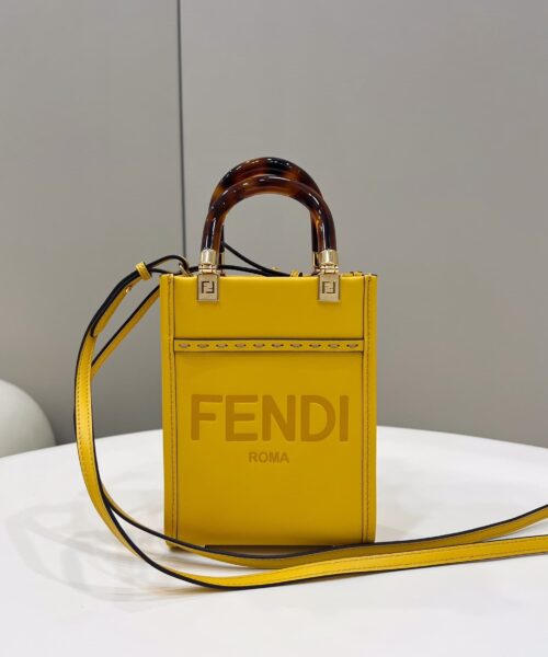 1:1 Replica Fendi Sunshine Shopper Yellow Mini Bag For Woman 13cm/5in