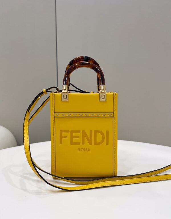 1:1 Replica Fendi Sunshine Shopper Yellow Mini Bag For Woman 13cm/5in