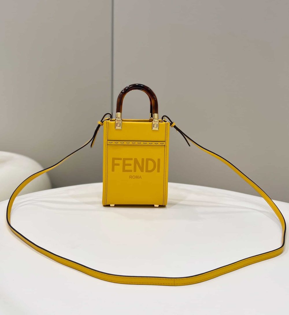 1:1 Replica Fendi Sunshine Shopper Yellow Mini Bag For Woman 13cm/5in - Image 5