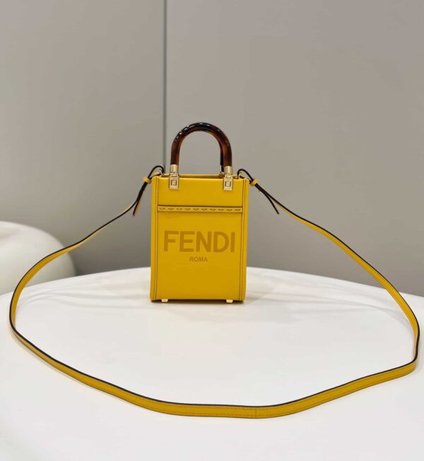 1:1 Replica Fendi Sunshine Shopper Yellow Mini Bag For Woman 13cm/5in