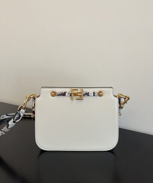 1:1 Replica Fendi Touch White with Snakeskin Detail Bag For Woman 19cm/7.5in