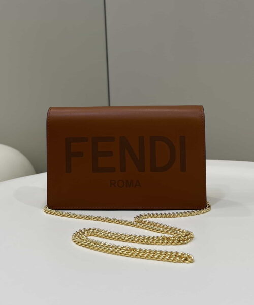 1:1 Replica Fendi Wallet On Chain Mini Brown Bag For Woman 13.5cm/5.5in