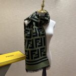 Fendi Wool And Silk Green and Black Scarf 180cm/71in 