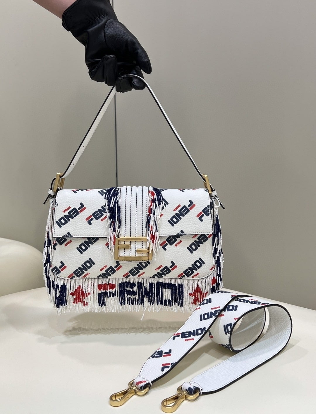 1:1 Replica FENDI x FILA Mania Beaded Baguette Multicolour Bag For Woman 26cm/10in