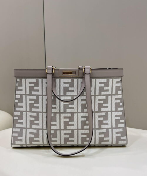 1:1 Replica Fendi X-Tote White canvas FF bag For Woman 41cm/16in 8BH374AKKYF1HZ1