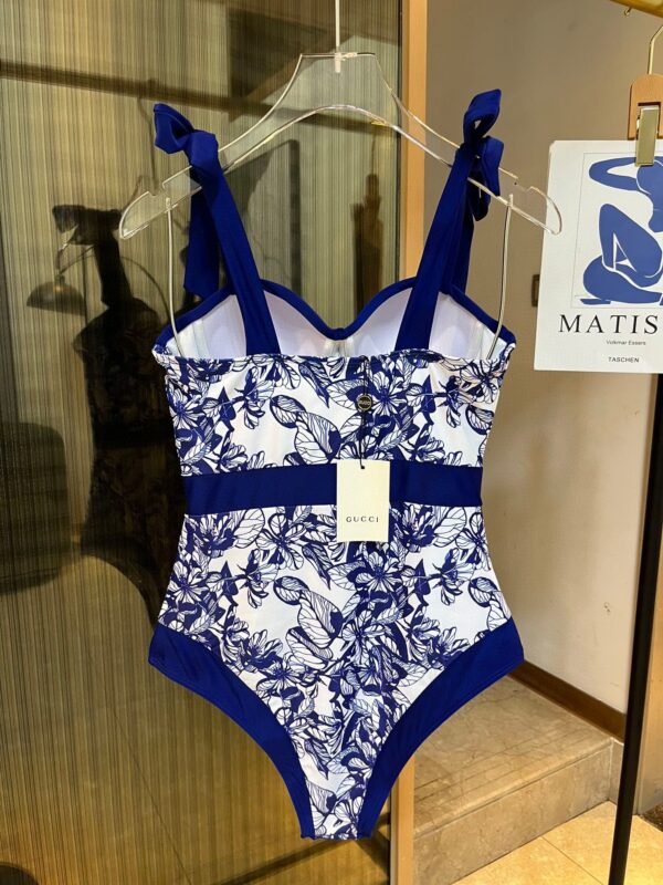 Floral Print Strap One Piece Swimsuit Blue For Women
