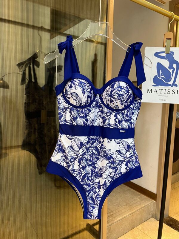Floral Print Strap One Piece Swimsuit Blue For Women