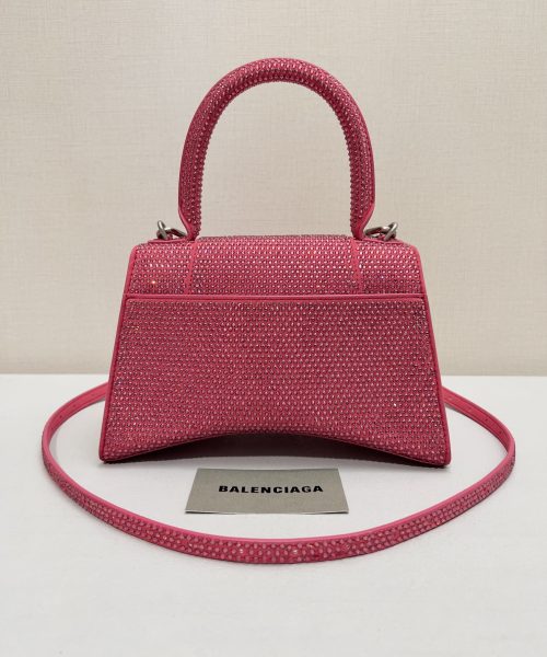 Furry Hourglass Small Handbag With Rhinestones In Grey/Pink/Yellow/Black For Women