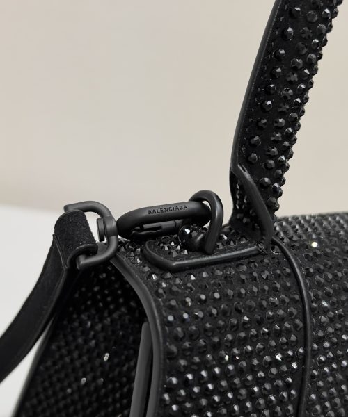 Furry Hourglass Small Handbag With Rhinestones In Grey/Pink/Yellow/Black For Women