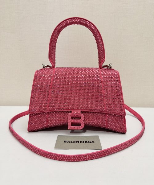 Furry Hourglass Small Handbag With Rhinestones In Grey/Pink/Yellow/Black For Women