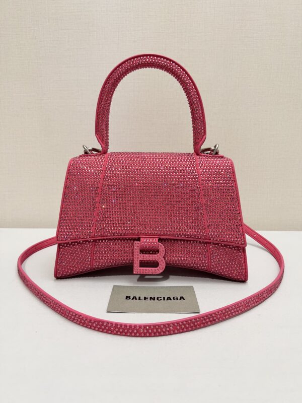 Furry Hourglass Small Handbag With Rhinestones In Grey/Pink/Yellow/Black For Women