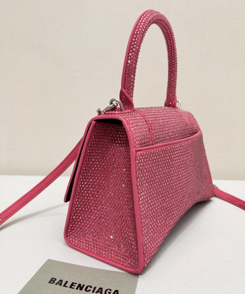 Furry Hourglass Small Handbag With Rhinestones In Grey/Pink/Yellow/Black For Women