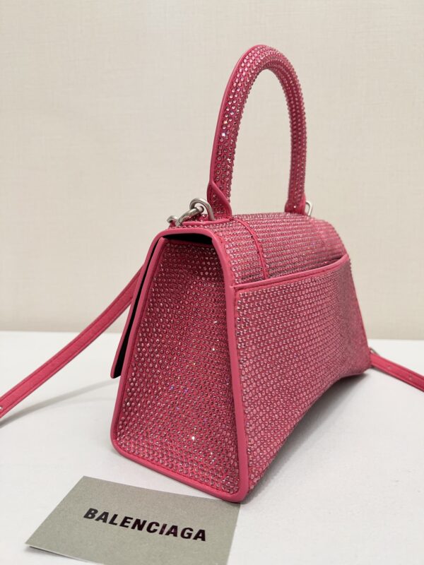 Furry Hourglass Small Handbag With Rhinestones In Grey/Pink/Yellow/Black For Women