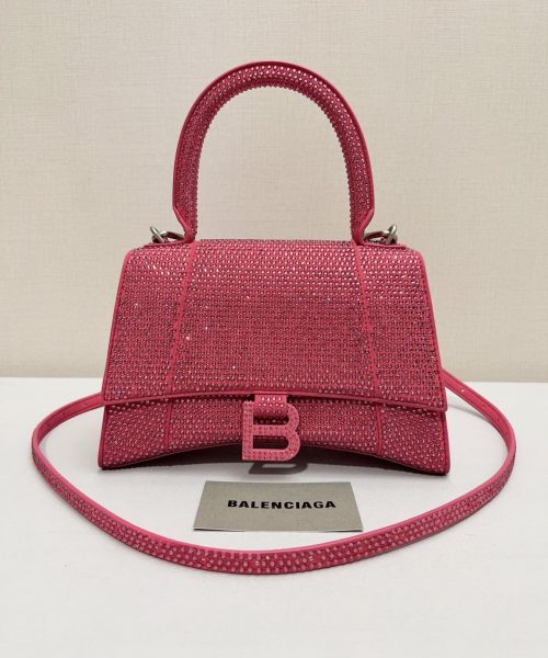 Furry Hourglass Small Handbag With Rhinestones In Grey/Pink/Yellow/Black For Women