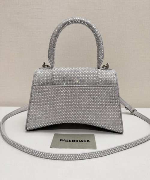Furry Hourglass Small Handbag With Rhinestones In Grey/Pink/Yellow/Black For Women