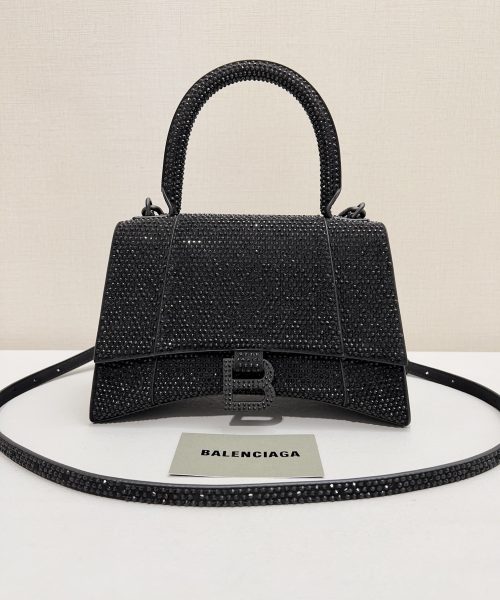 Furry Hourglass Small Handbag With Rhinestones In Grey/Pink/Yellow/Black For Women