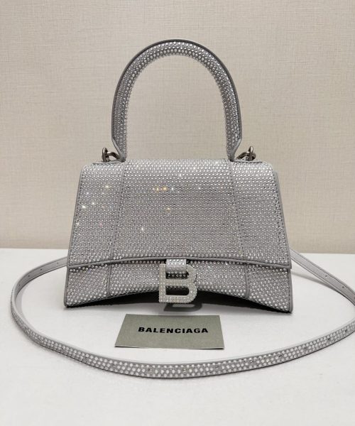 Furry Hourglass Small Handbag With Rhinestones In Grey/Pink/Yellow/Black For Women
