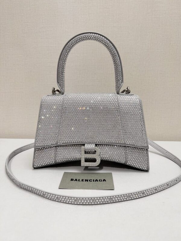 Furry Hourglass Small Handbag With Rhinestones In Grey/Pink/Yellow/Black For Women
