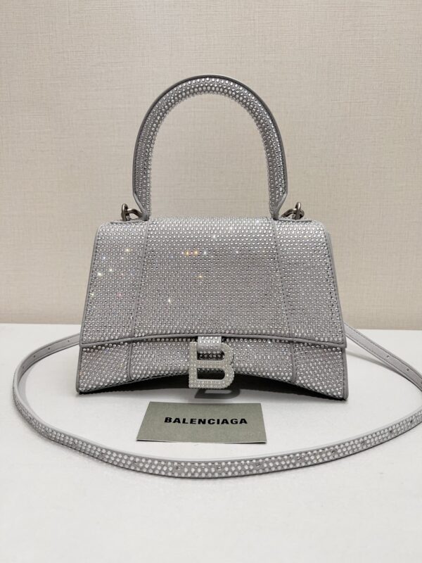 Furry Hourglass Small Handbag With Rhinestones In Grey/Pink/Yellow/Black For Women