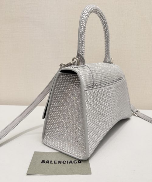 Furry Hourglass Small Handbag With Rhinestones In Grey/Pink/Yellow/Black For Women