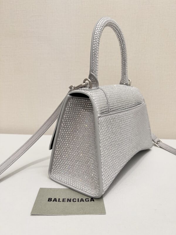 Furry Hourglass Small Handbag With Rhinestones In Grey/Pink/Yellow/Black For Women
