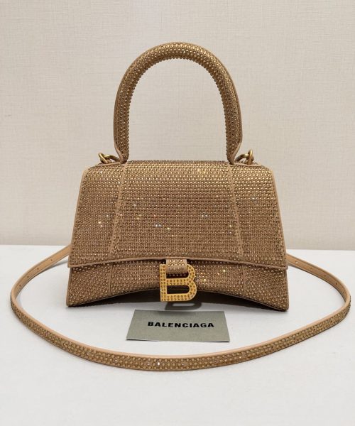 Furry Hourglass Small Handbag With Rhinestones In Grey/Pink/Yellow/Black For Women