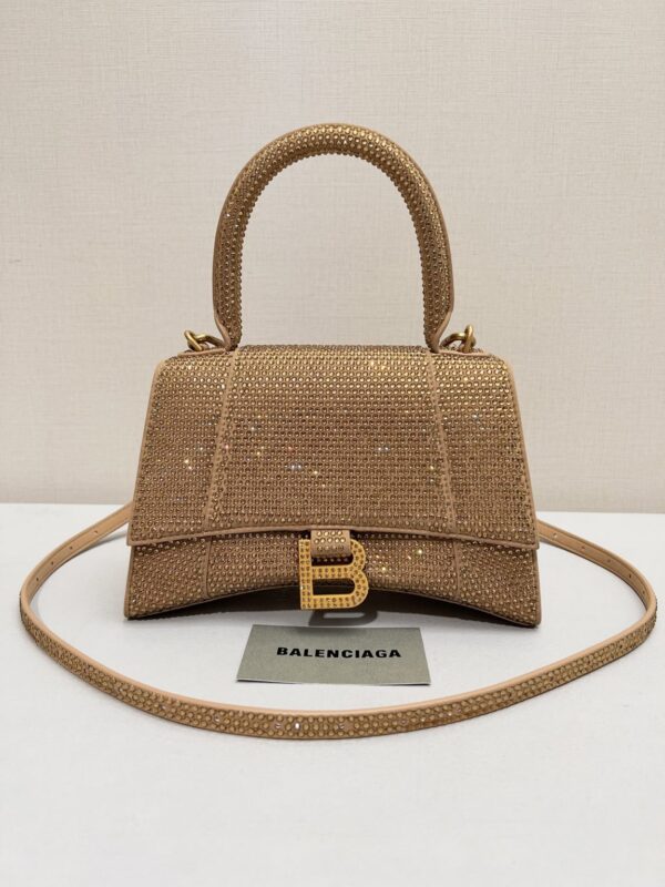 Furry Hourglass Small Handbag With Rhinestones In Grey/Pink/Yellow/Black For Women