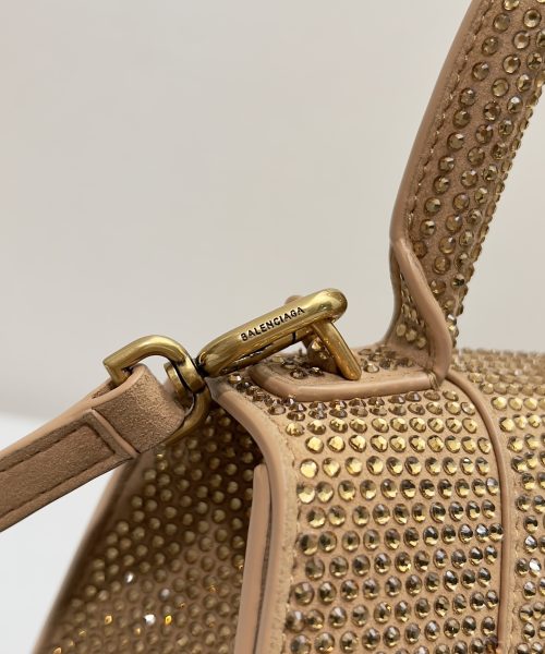 Furry Hourglass Small Handbag With Rhinestones In Grey/Pink/Yellow/Black For Women