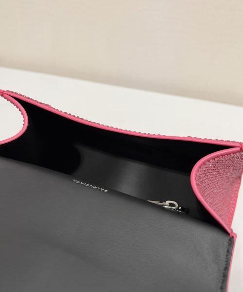 Furry Hourglass Small Handbag With Rhinestones In Grey/Pink/Yellow/Black For Women