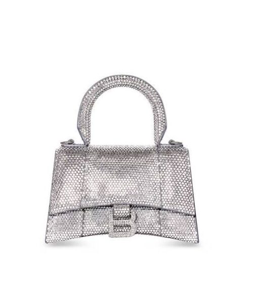 Furry Hourglass Small Handbag With Rhinestones In Grey/Pink/Yellow/Black For Women