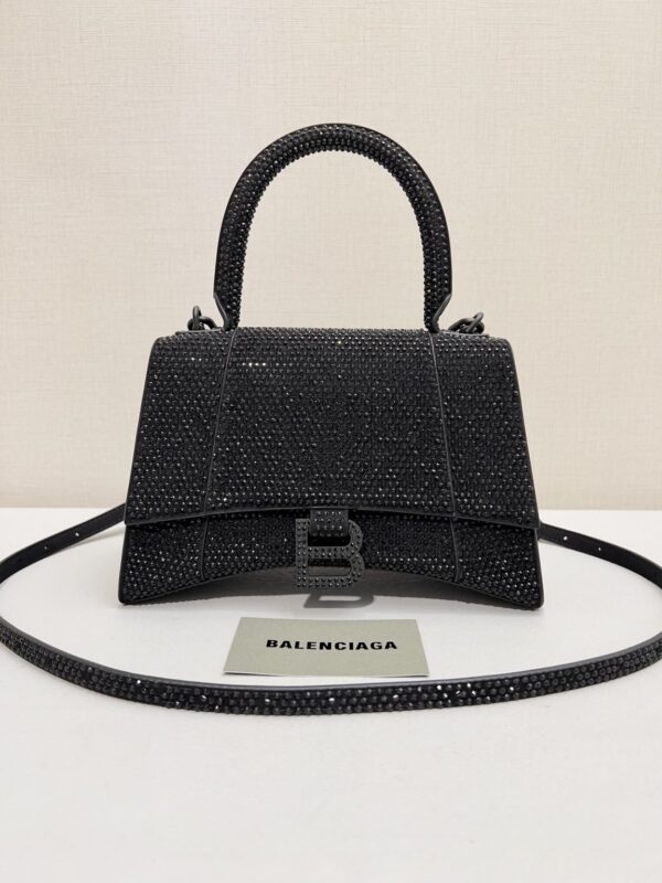 Furry Hourglass Small Handbag With Rhinestones In Grey/Pink/Yellow/Black For Women