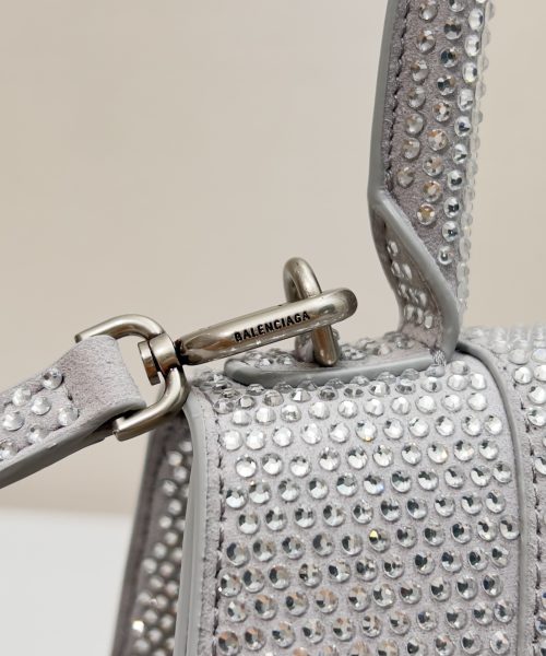 Furry Hourglass Small Handbag With Rhinestones In Grey/Pink/Yellow/Black For Women