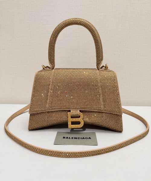Furry Hourglass Small Handbag With Rhinestones In Grey/Pink/Yellow/Black For Women