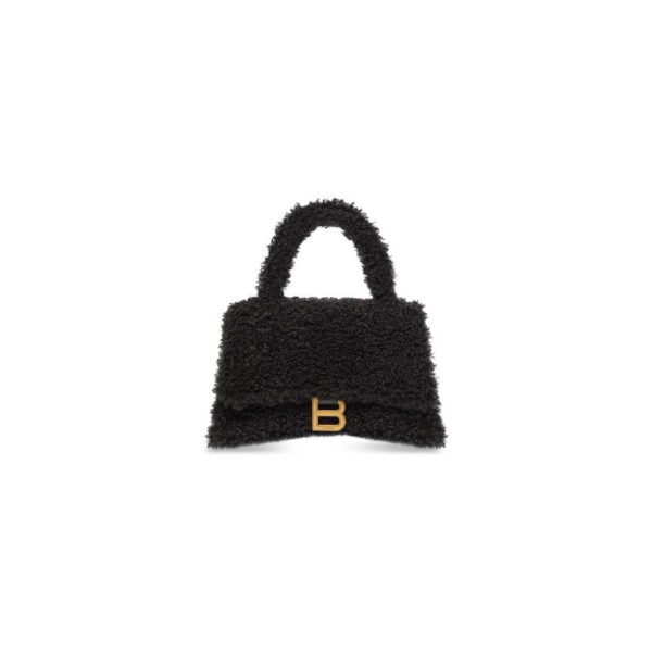 Furry Hourglass Small Handbag With Strap In Black For Women 9.4in/24cm 676365210FU1000
