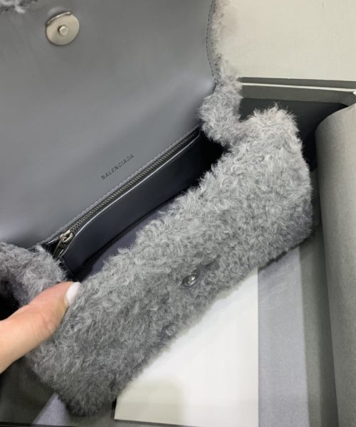 Furry Hourglass Small Handbag With Strap In Pink/Grey For Women 9.4in/24cm