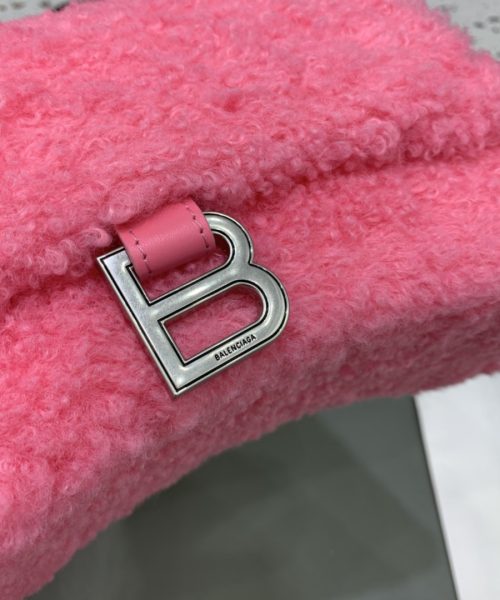 Furry Hourglass Small Handbag With Strap In Pink/Grey For Women 9.4in/24cm