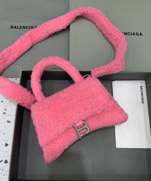Furry Hourglass Small Handbag With Strap In Pink/Grey For Women 9.4in/24cm
