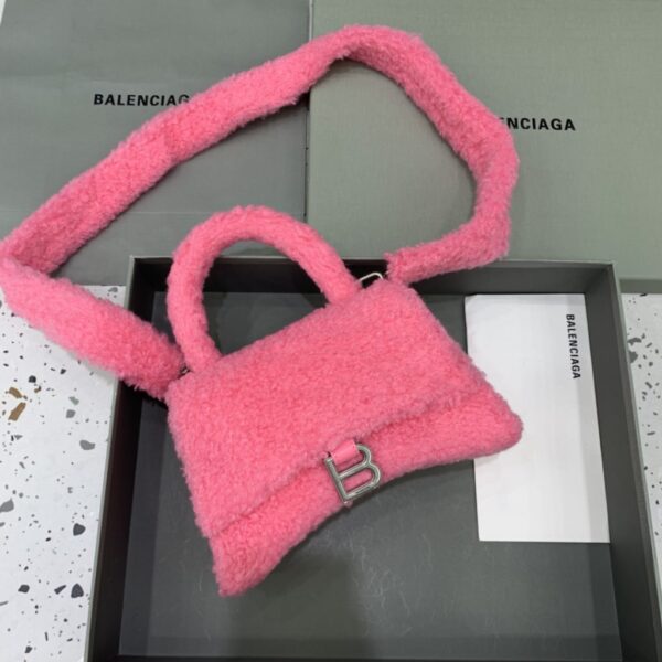 Furry Hourglass Small Handbag With Strap In Pink/Grey For Women 9.4in/24cm
