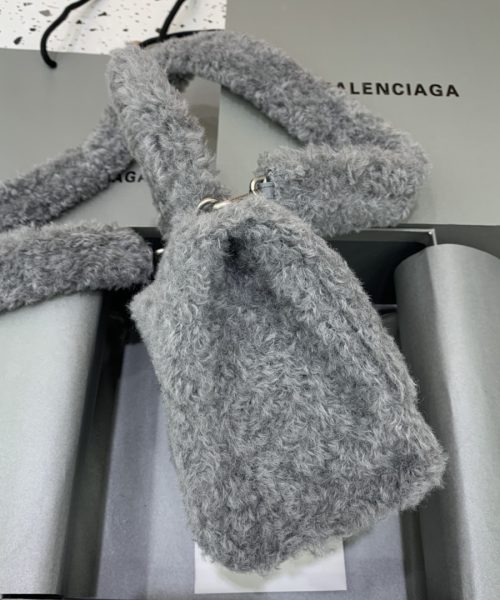 Furry Hourglass Small Handbag With Strap In Pink/Grey For Women 9.4in/24cm