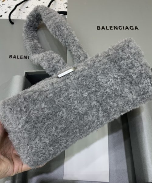 Furry Hourglass Small Handbag With Strap In Pink/Grey For Women 9.4in/24cm