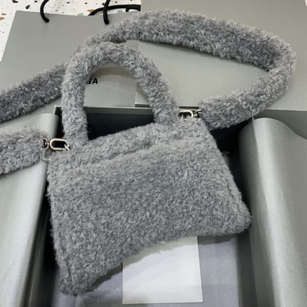 Furry Hourglass Small Handbag With Strap In Pink/Grey For Women 9.4in/24cm