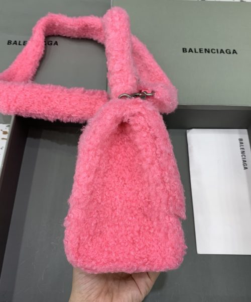 Furry Hourglass Small Handbag With Strap In Pink/Grey For Women 9.4in/24cm