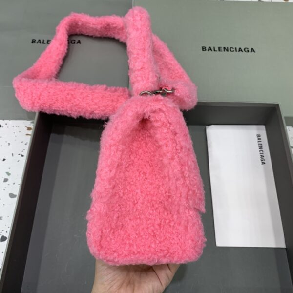 Furry Hourglass Small Handbag With Strap In Pink/Grey For Women 9.4in/24cm