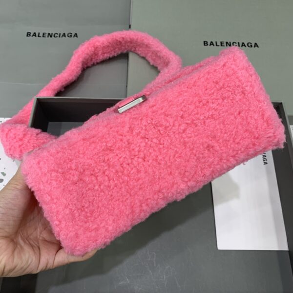 Furry Hourglass Small Handbag With Strap In Pink/Grey For Women 9.4in/24cm