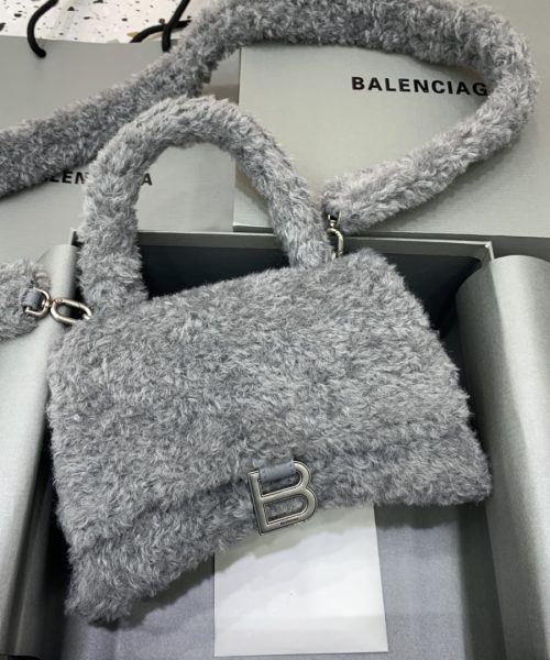 Furry Hourglass Small Handbag With Strap In Pink/Grey For Women 9.4in/24cm
