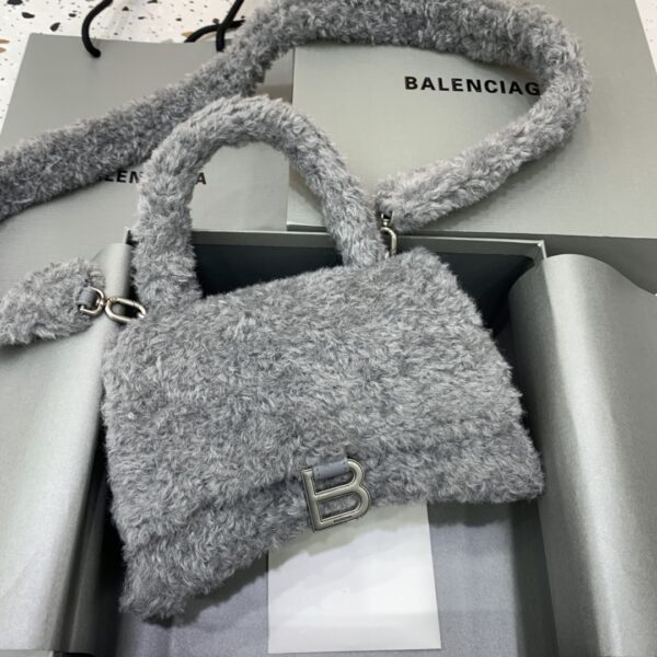 Furry Hourglass Small Handbag With Strap In Pink/Grey For Women 9.4in/24cm