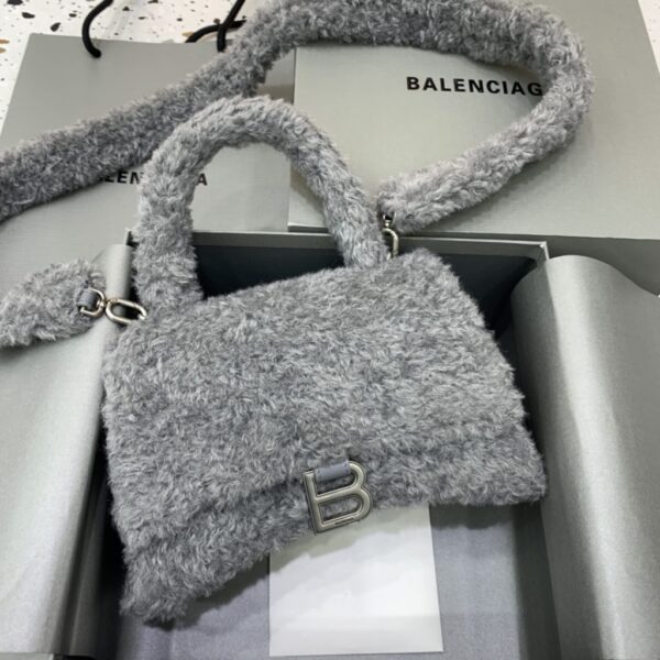 Furry Hourglass Small Handbag With Strap In Pink/Grey For Women 9.4in/24cm