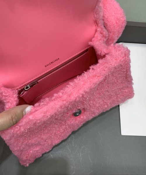 Furry Hourglass Small Handbag With Strap In Pink/Grey For Women 9.4in/24cm
