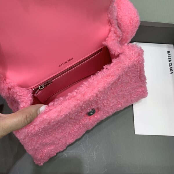 Furry Hourglass Small Handbag With Strap In Pink/Grey For Women 9.4in/24cm